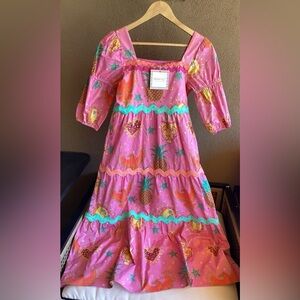 NWT Victoria Dunn MARIÉ Pink Tropical Maxi Dress Size XS
